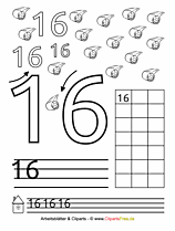 16 - Zahlen schreiben lernen für Kindergartenkinder und Vorschulkinder