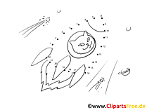 Rakete Zeichnung Malen nach Zahlen kostenlos