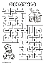 Hilf dem Bäcker, den Weg zum Zuckerhaus zu finden - Irrgarten, Rätsel zum Drucken