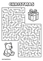 Hilf dem Bär, den Weg zum Weihnachtsgeschenk zu finden - Irrgarten, Rätsel zum Drucken