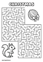 Hilf dem Eichhörnchen, den Weg zur Walnuss zu finden - Irrgarten, Rätsel zum Drucken