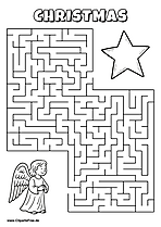 Hilf dem Engel, den Weg zum Stern zu finden - Irrgarten, Rätsel zum Drucken