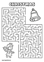 Hilf dem Engel, den Weg zur Weihnachtsglocke zu finden - Irrgarten, Rätsel zum Drucken