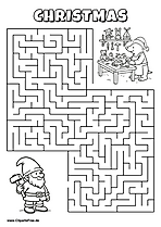 Hilf dem Gnom, den Weg zur Geschenkewerkstatt zu finden - Irrgarten, Rätsel zum Drucken