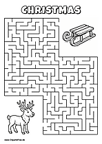 Hilf dem Hirsch, den Weg zu Schlitten zu finden - Irrgarten, Rätsel zum Drucken