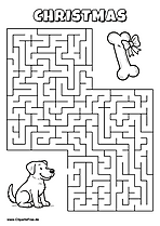 Hilf dem Hund, den Weg zum leckeren Knochen zu finden - Irrgarten, Rätsel zum Drucken