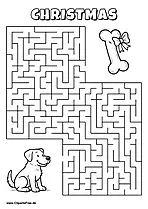 Hilf dem Hund, den Weg zum leckeren Knochen zu finden - Irrgarten, Rätsel zum Drucken