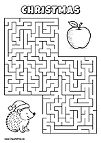 Hilf dem Igel, den Weg zum Apfel zu finden - Irrgarten, Rätsel zum Drucken