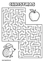 Hilf dem Igel, den Weg zum Apfel zu finden - Irrgarten, Rätsel zum Drucken