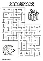 Hilf dem Igel, den Weg zum Geschenk zu finden - Irrgarten, Rätsel zum Drucken