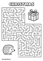Hilf dem Igel, den Weg zum Geschenk zu finden - Irrgarten, Rätsel zum Drucken