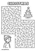 Hilf dem Jungen, den Weg zum Weihnachtsbaum zu finden - Irrgarten, Rätsel zum Drucken