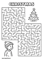 Hilf dem Jungen, den Weg zum Weihnachtsbaum zu finden - Irrgarten, Rätsel zum Drucken