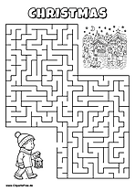 Hilf dem Jungen, den Weg zum Weihnachtsmarkt zu finden - Irrgarten, Rätsel zum Drucken