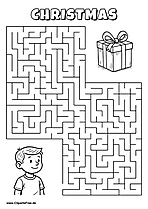 Hilf dem Kind, den Weg zum Geschenk zu Weihnachten zu finden - Irrgarten, Rätsel zum Drucken