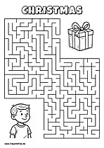 Hilf dem Kind, den Weg zum Geschenk zu Weihnachten zu finden - Irrgarten, Rätsel zum Drucken