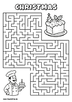 Hilf dem Koch, den Weg zum Kuchen zu finden - Irrgarten, Rätsel zum Drucken