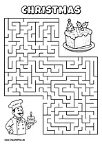 Hilf dem Koch, den Weg zum Kuchen zu finden - Irrgarten, Rätsel zum Drucken