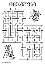 Hilf dem König, den Weg zum Weihnachtsstern zu finden - Irrgarten, Rätsel zum Drucken