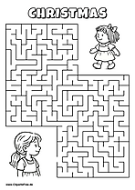 Hilf dem Mädchen, den Weg zur Puppe zu finden - Irrgarten, Rätsel zum Drucken