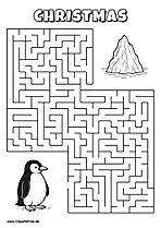 Hilf dem Pinguin, den Weg zum Eisberg zu finden - Irrgarten, Rätsel zum Drucken