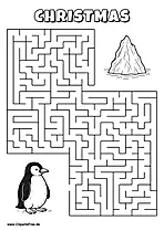 Hilf dem Pinguin, den Weg zum Eisberg zu finden - Irrgarten, Rätsel zum Drucken
