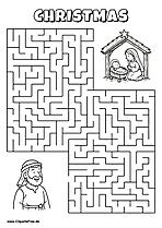 Hilf dem Prophet, den Weg zur Weihnachtskrippe zu finden - Irrgarten, Rätsel zum Drucken