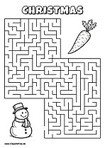 Hilf dem Schneemann, den Weg zur Möhre zu finden - Irrgarten, Rätsel zum Drucken