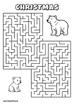 Hilf dem Weißbär, den Weg zu Mama zu finden - Irrgarten, Rätsel zum Drucken