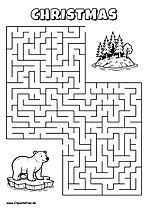 Hilf dem Weißbär, den Weg zum Festland mit Bäumen zu finden - Irrgarten, Rätsel zum Drucken