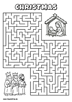 Hilf den Heilige Drei Königen, den Weg zur Weihnachtskrippe zu finden - Irrgarten, Rätsel zum Drucken