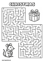 Hilf der Maus, den Weg zum Geschenk zu finden - Irrgarten, Rätsel zum Drucken