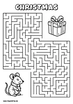 Hilf der Maus, den Weg zum Geschenk zu finden - Irrgarten, Rätsel zum Drucken