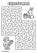 Hilf Santa Claus, den Weg zu dem Hasen zu finden - Irrgarten, Rätsel zum Drucken