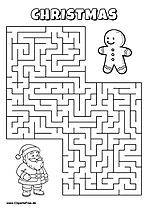 Hilf Santa Claus, den Weg zu dem Lebkuchenmann zu finden - Irrgarten, Rätsel zum Drucken