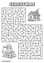 Hilf Santa Claus, den Weg zum Haus zu finden - Irrgarten, Rätsel zum Drucken