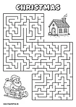 Hilf Santa Claus, den Weg zum Haus zu finden - Irrgarten, Rätsel zum Drucken
