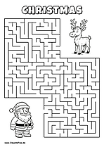Hilf Santa Claus, den Weg zum Hirsch zu finden - Irrgarten, Rätsel zum Drucken