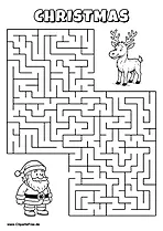 Hilf Santa Claus, den Weg zum Hirsch zu finden - Irrgarten, Rätsel zum Drucken