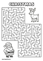 Hilf Santa Claus, den Weg zum Rentier zu finden - Irrgarten, Rätsel zum Drucken