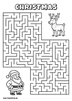 Hilf Santa Claus, den Weg zum Rentier zu finden - Irrgarten, Rätsel zum Drucken