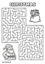 Hilf Santa Claus, den Weg zum Sack mit Geschenken zu finden - Irrgarten, Rätsel zum Drucken