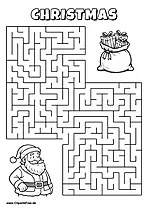 Hilf Santa Claus, den Weg zum Sack mit Geschenken zu finden - Irrgarten, Rätsel zum Drucken