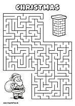 Hilf Santa Claus, den Weg zum Schornstein zu finden - Irrgarten, Rätsel zum Drucken