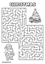 Hilf Santa Claus, den Weg zum Weihnachtsbaum zu finden - Irrgarten, Rätsel zum Drucken