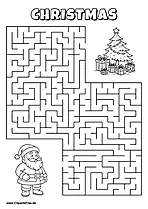 Hilf Santa Claus, den Weg zum Weihnachtsbaum zu finden - Irrgarten, Rätsel zum Drucken
