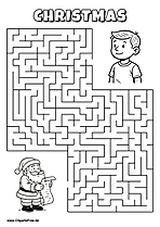 Hilf Santa Claus mit Geschenkliste, den Weg zu einem Kind zu finden Irrgarten, Rätsel zum Drucken