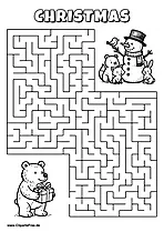 Labyrinth-Rätsel zum Drucken 'Bär mit Geschenk sucht den Weg zu seinen Freunden'