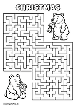 Labyrinth-Rätsel zum Drucken 'Bär mit Keks sucht den Weg zum Bären mit Glocke'