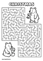 Labyrinth-Rätsel zum Drucken 'Bär mit Keks sucht den Weg zum Bären mit Glocke'